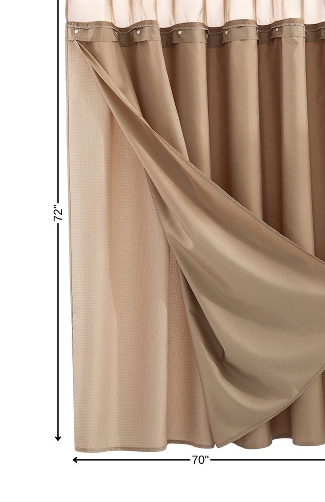 Mocha Sheer and Grid Shower Curtain and Liner Set  Warm Home View