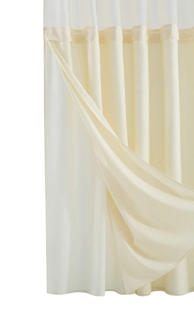 Ivory Sheer and Grid Shower Curtain and Liner Set  Warm Home View