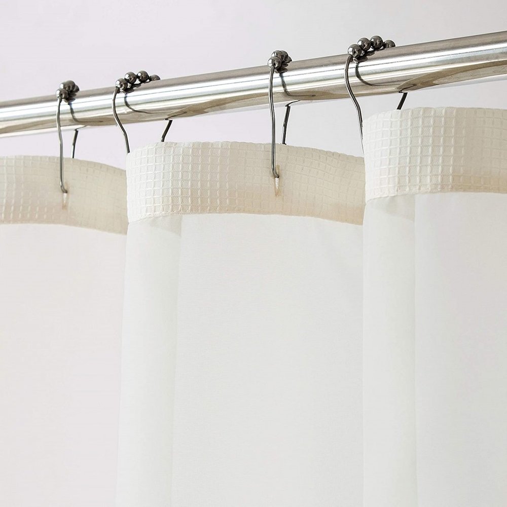 Ivory Sheer and Grid Shower Curtain and Liner Set  Warm Home View