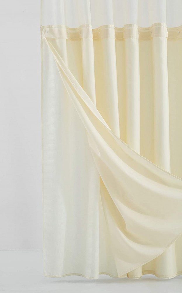 Ivory Sheer and Grid Shower Curtain and Liner Set  Warm Home View