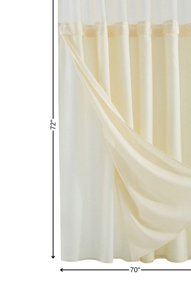 Ivory Sheer and Grid Shower Curtain and Liner Set  Warm Home View