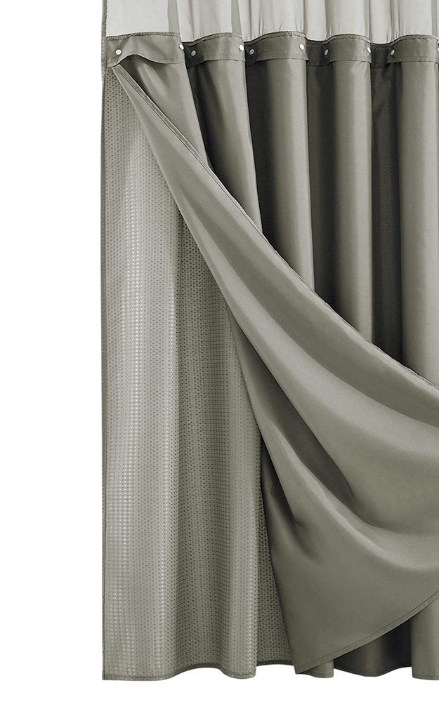 Gray Sheer and Grid Shower Curtain and Liner Set  Warm Home View