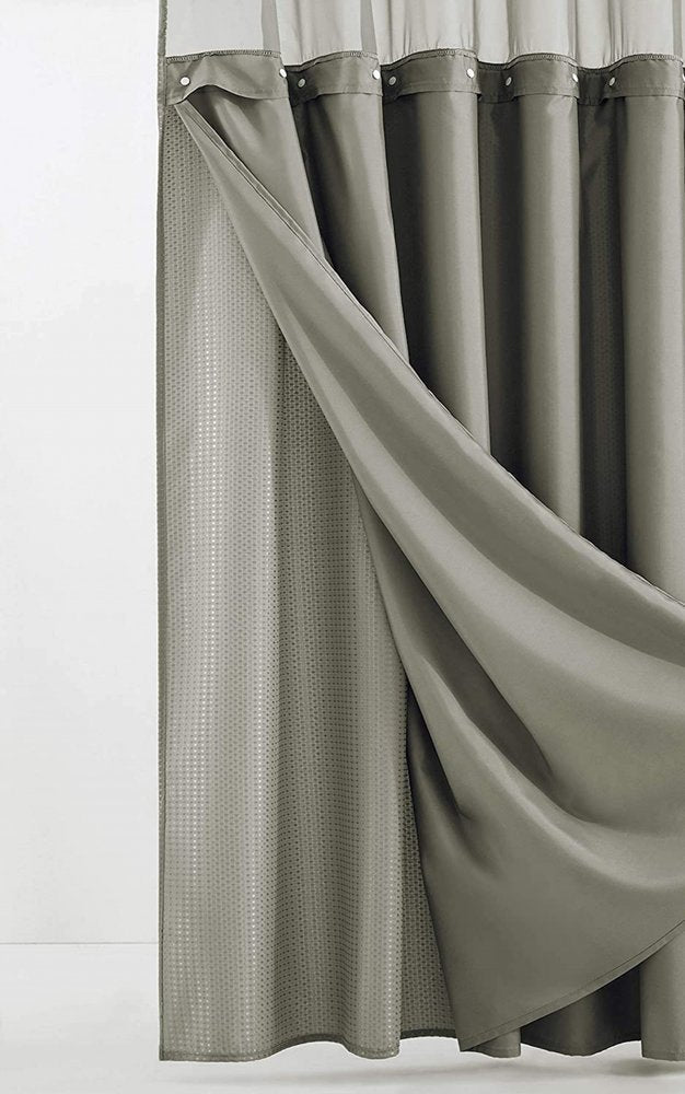 Gray Sheer and Grid Shower Curtain and Liner Set  Warm Home View