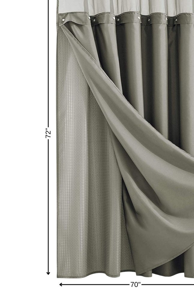 Gray Sheer and Grid Shower Curtain and Liner Set  Warm Home View