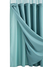 Teal Sheer and Grid Shower Curtain and Liner Set  Warm Home View