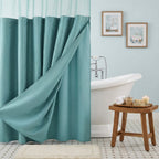 Teal Sheer and Grid Shower Curtain and Liner Set  Warm Home View