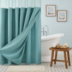 Teal Sheer and Grid Shower Curtain and Liner Set  Warm Home View