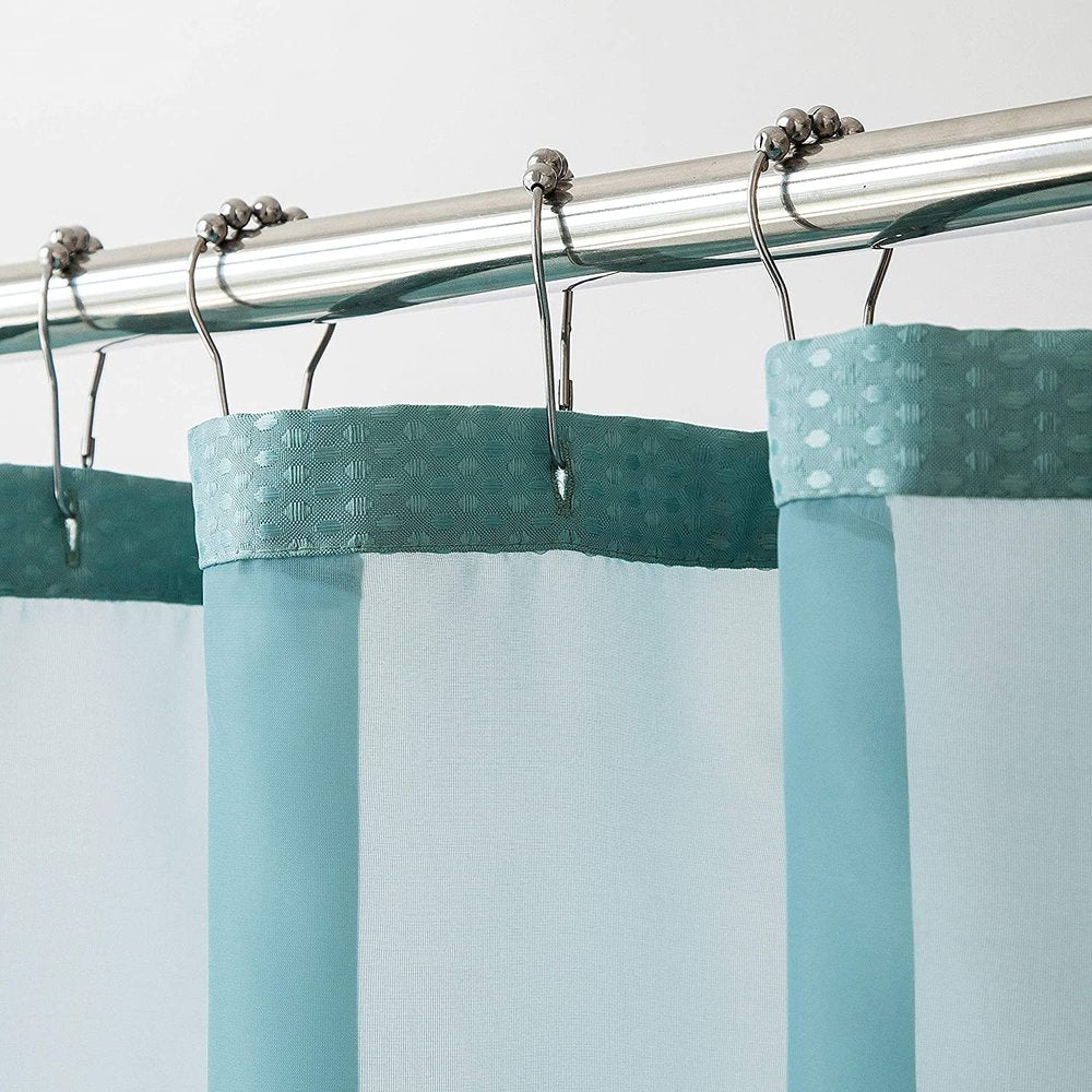 Teal Sheer and Grid Shower Curtain and Liner Set  Warm Home View