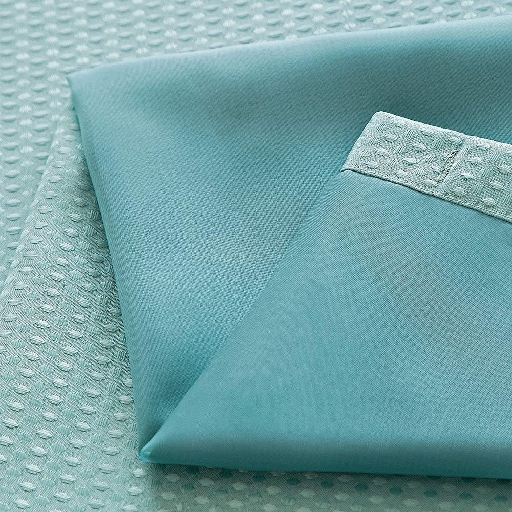Teal Sheer and Grid Shower Curtain and Liner Set  Warm Home View