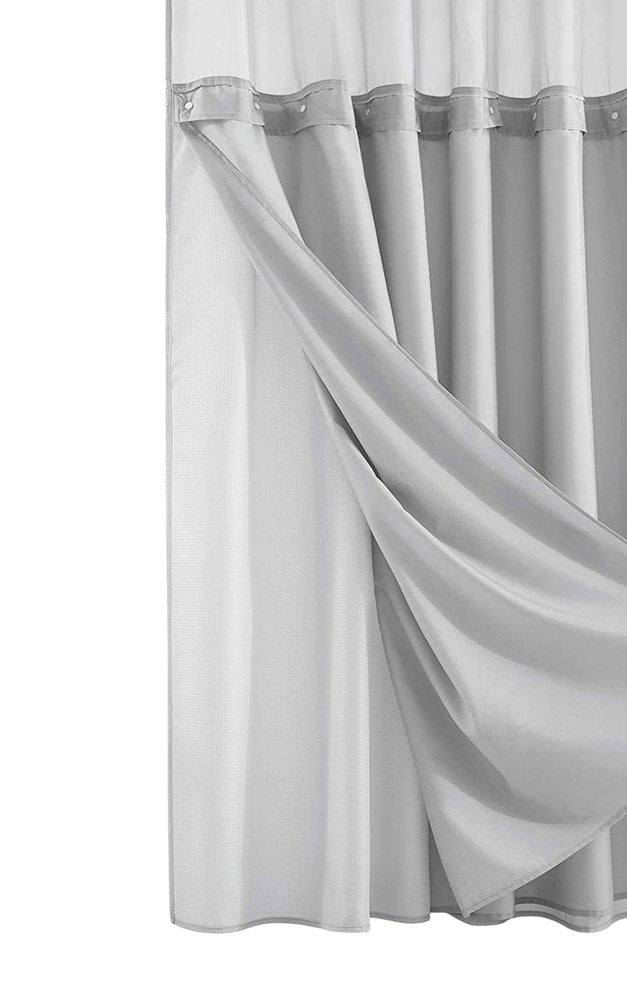 Silver Modern Grid Shower Curtain and Liner Set  Warm Home View
