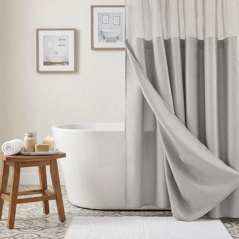 Silver Modern Grid Shower Curtain and Liner Set  Warm Home View