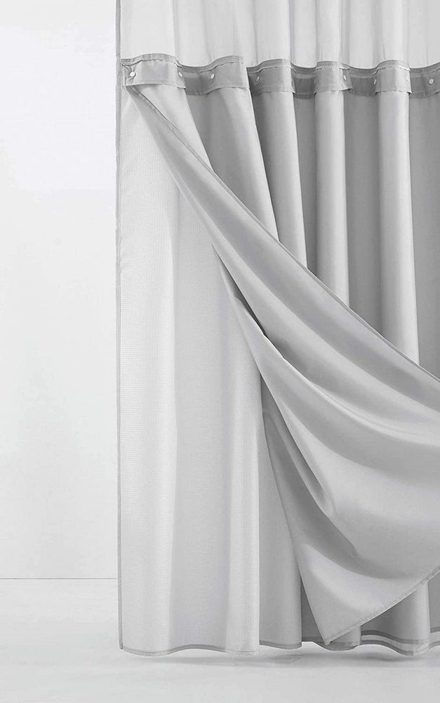 Silver Modern Grid Shower Curtain and Liner Set  Warm Home View
