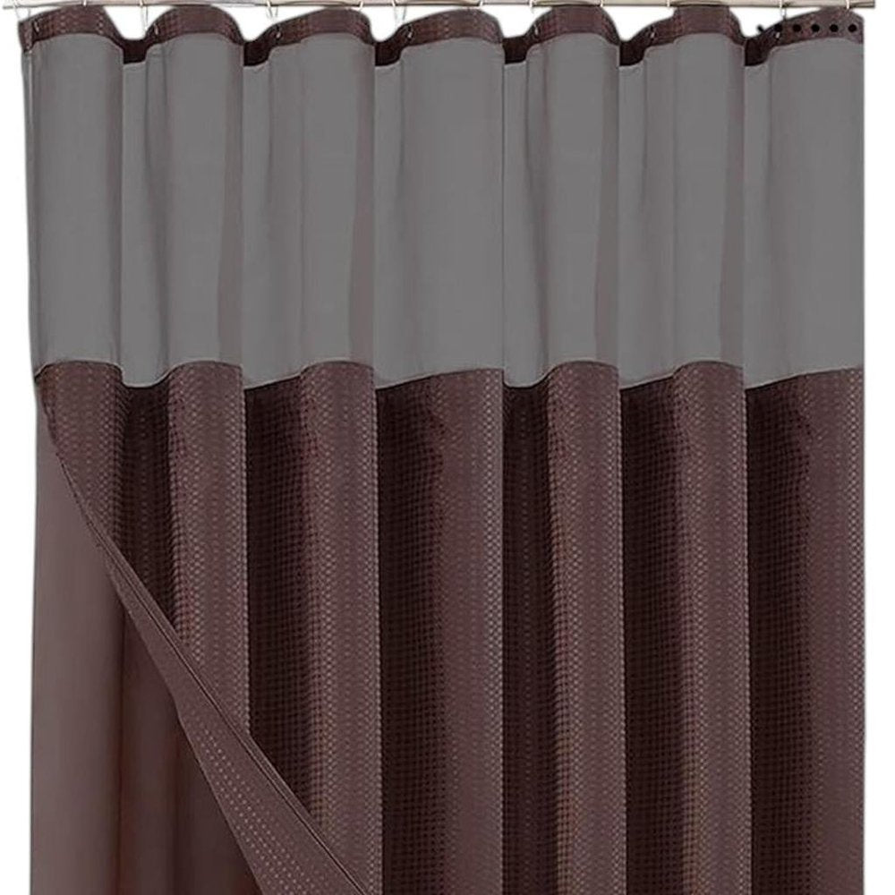 Brown Modern Grid Shower Curtain and Liner Set  Warm Home View