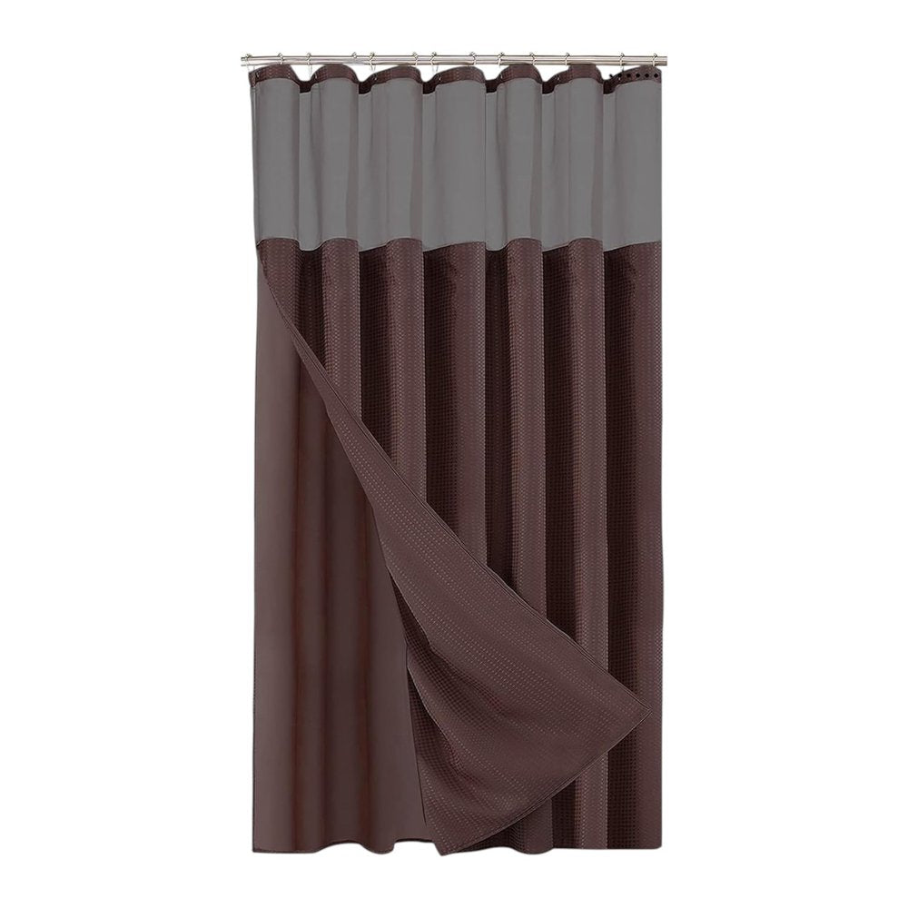 Brown Modern Grid Shower Curtain and Liner Set  Warm Home View