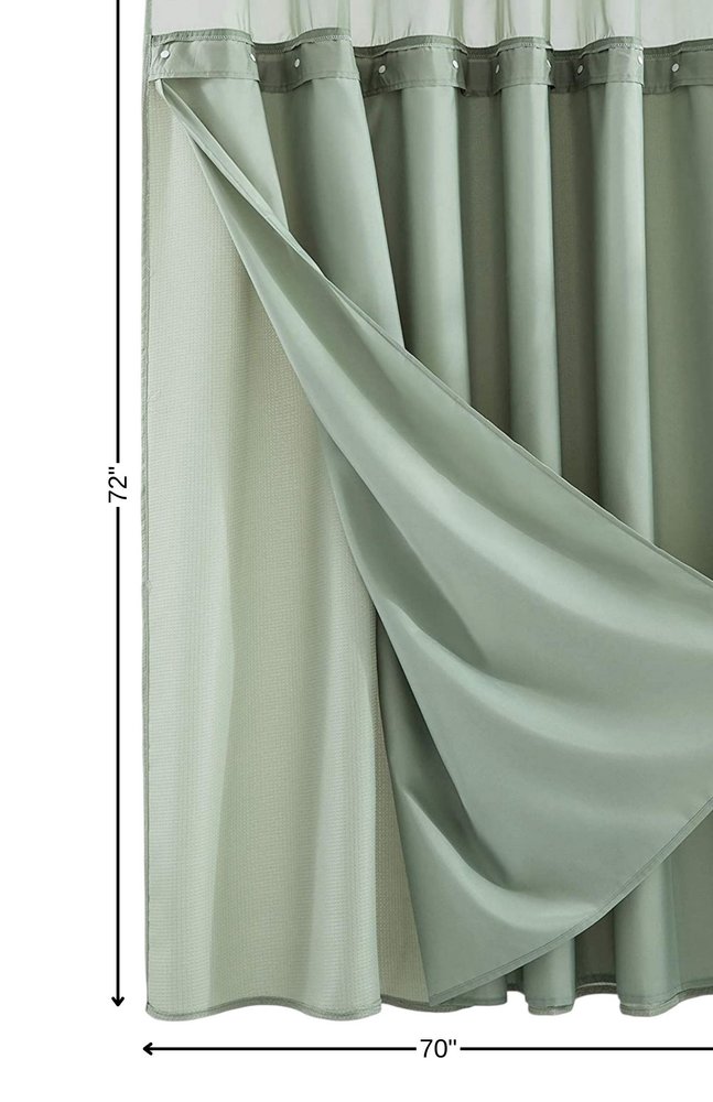 Sage Green Modern Grid Shower Curtain and Liner Set  Warm Home View