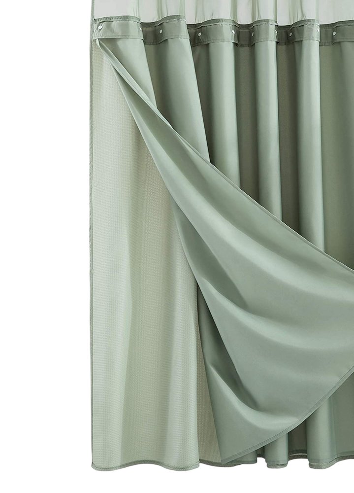 Sage Green Modern Grid Shower Curtain and Liner Set  Warm Home View