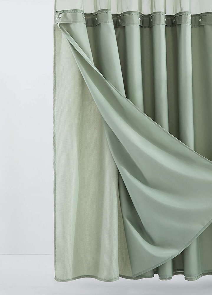 Sage Green Modern Grid Shower Curtain and Liner Set  Warm Home View