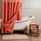 Coral Sheer and Grid Shower Curtain and Liner Set  Warm Home View