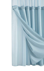 Light Blue Sheer and Grid Shower Curtain and Liner Set  Warm Home View