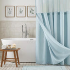 Light Blue Sheer and Grid Shower Curtain and Liner Set  Warm Home View