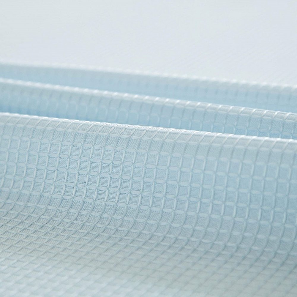Light Blue Sheer and Grid Shower Curtain and Liner Set  Warm Home View