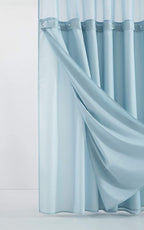 Light Blue Sheer and Grid Shower Curtain and Liner Set  Warm Home View