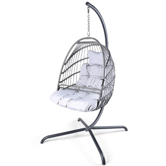 Swing Egg Chair with Stand - Gray Iron/Wicker, 1-Piece  Warm Home View