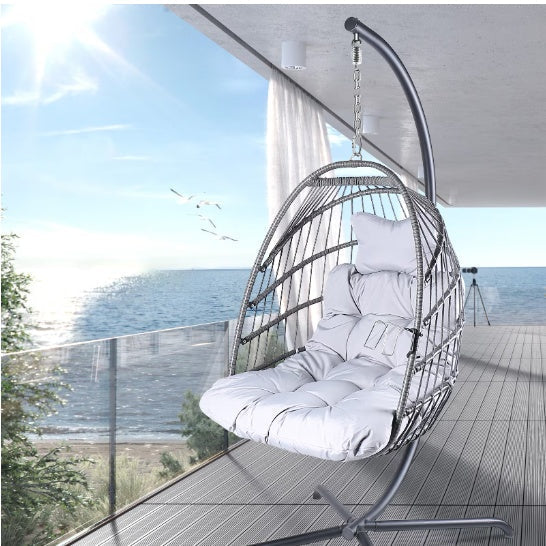 Swing Egg Chair with Stand - Gray Iron/Wicker, 1-Piece  Warm Home View