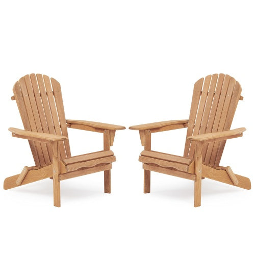Wooden Outdoor Folding Adirondack Chair Set - Light Brown Hemlock, 2-Piece  Warm Home View
