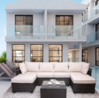 Outdoor Garden PE Rattan Sectional Sofa Set - 7-Piece, Beige  Warm Home View