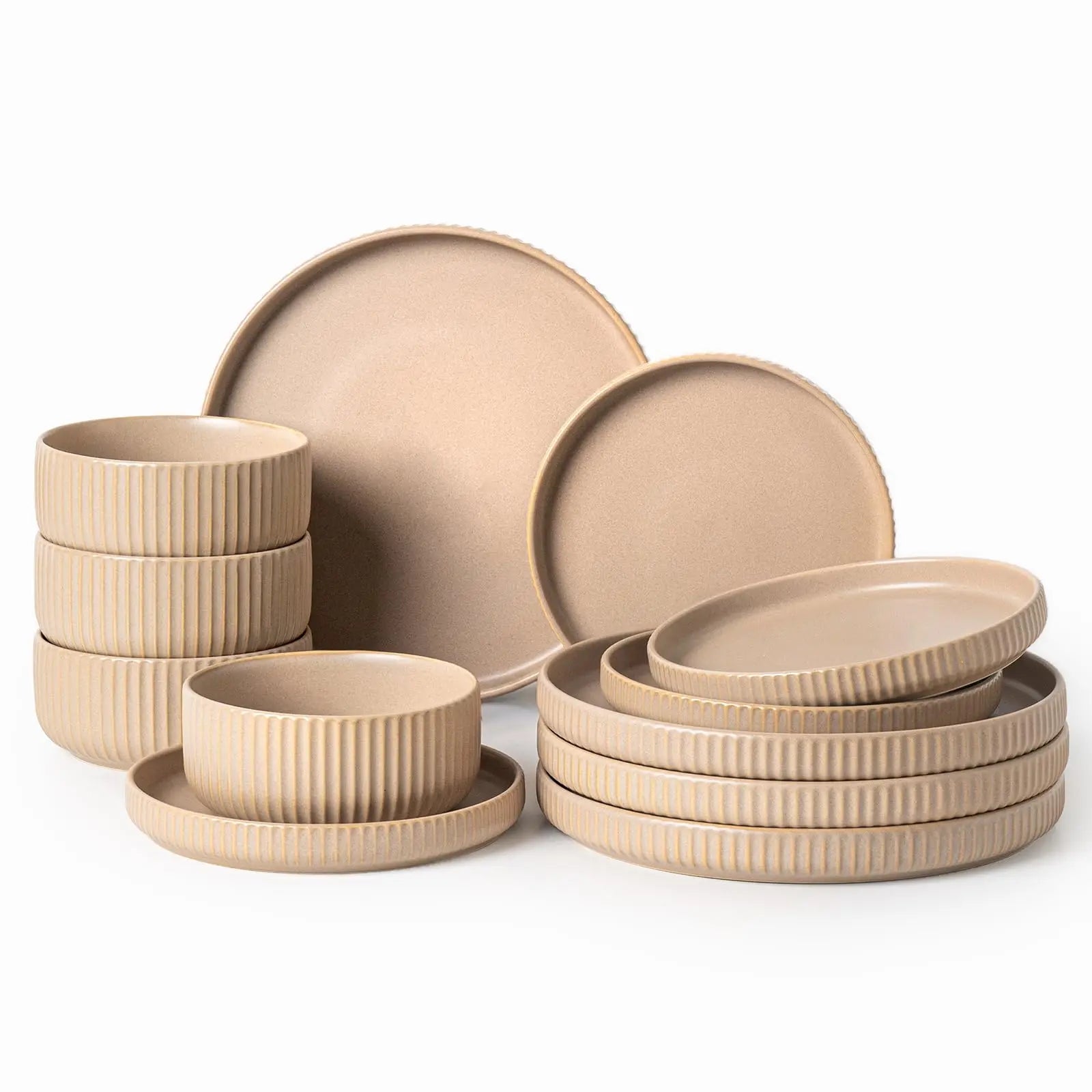 FOBENTA Dinnerware Sets for 4Dylan Ceramic Microwave Safe Plates and Bowls Sets12 Piece Matte Chip Resistance Dish SetHome Essentials Oven & Dishwasher Safe Stoneware Dinnerware Set  Warm Home View