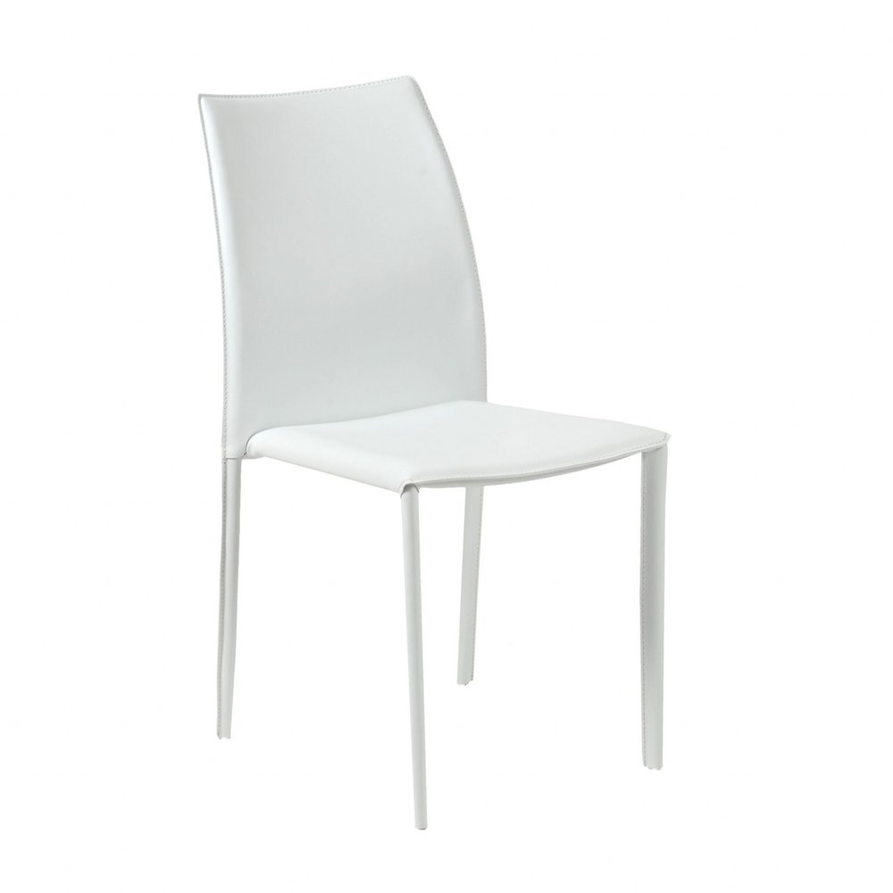 Set of Two White Upholstered Leather Dining Side Chairs  Warm Home View