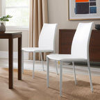 Set of Two White Upholstered Leather Dining Side Chairs  Warm Home View