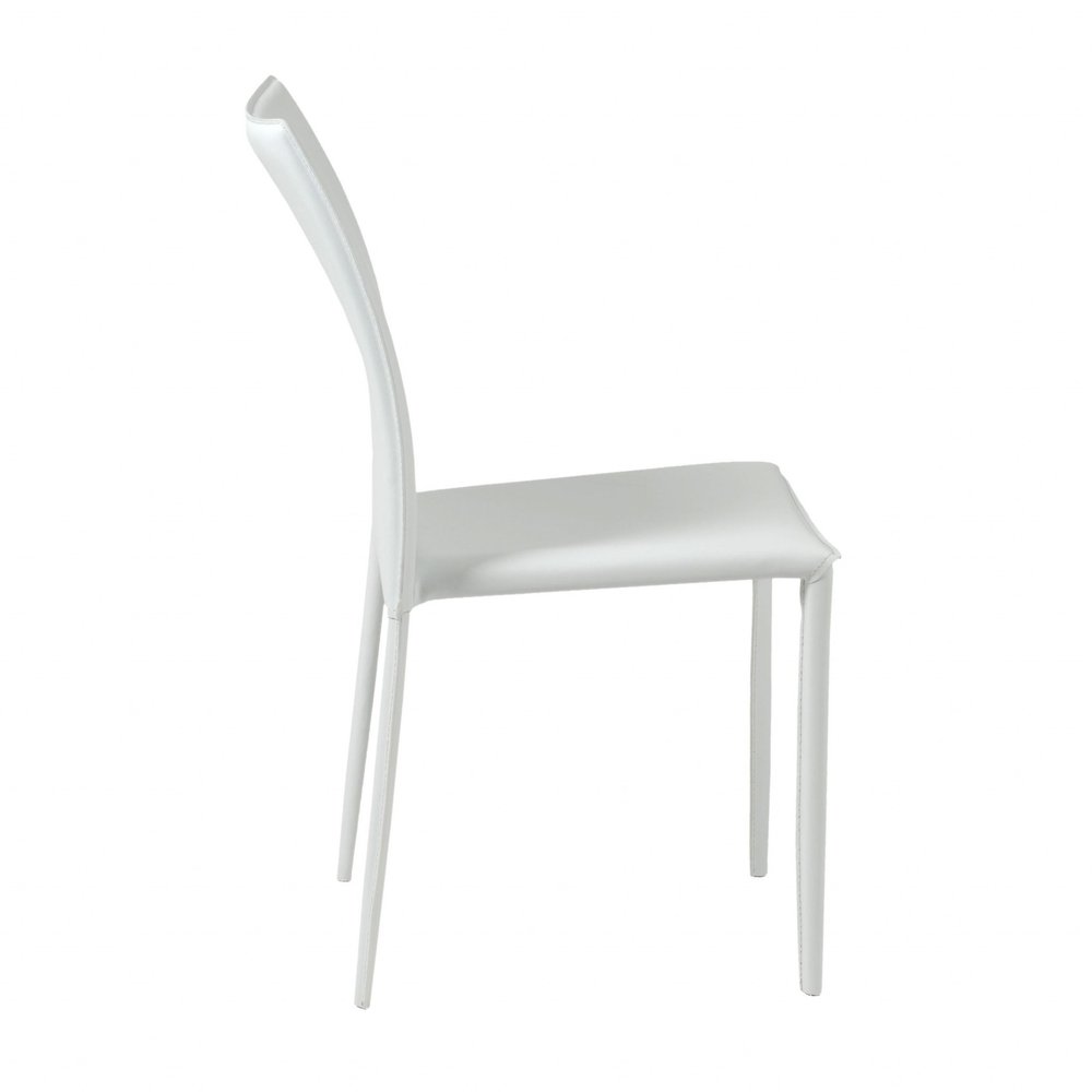 Set of Two White Upholstered Leather Dining Side Chairs  Warm Home View