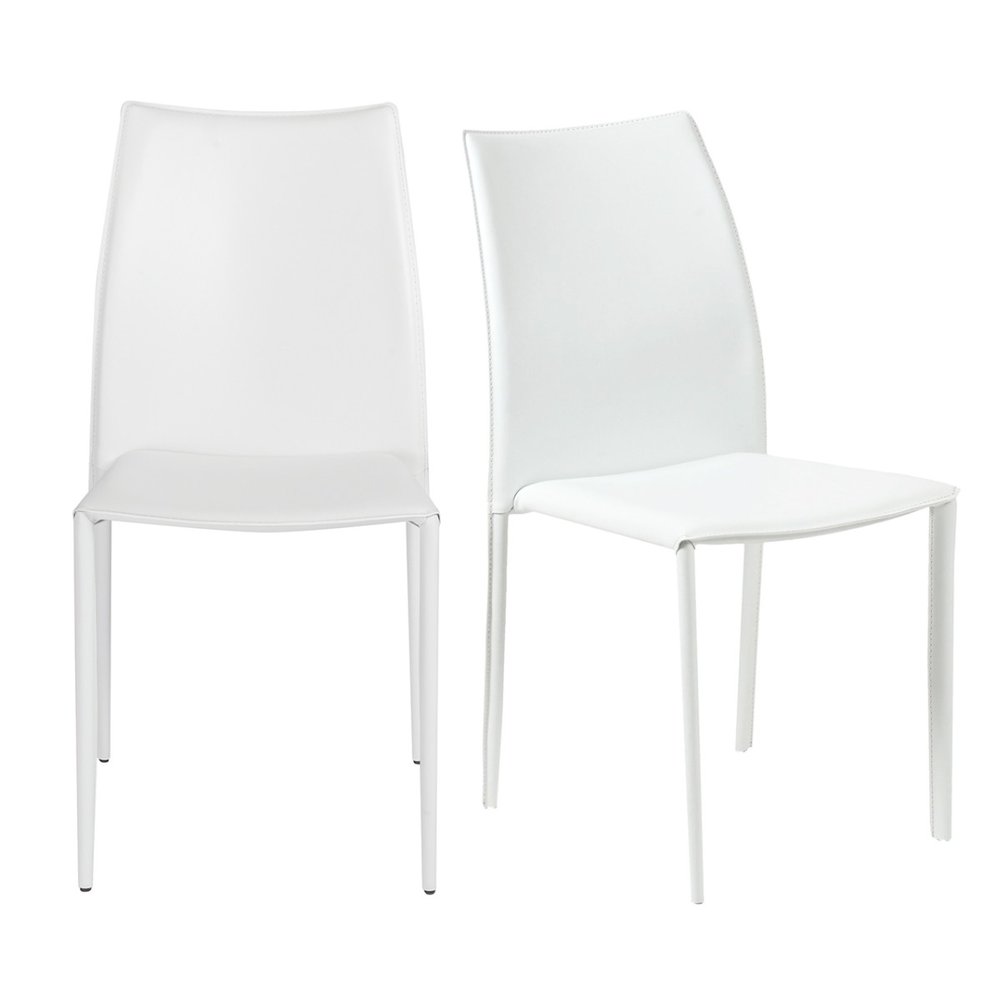 Set of Two White Upholstered Leather Dining Side Chairs  Warm Home View
