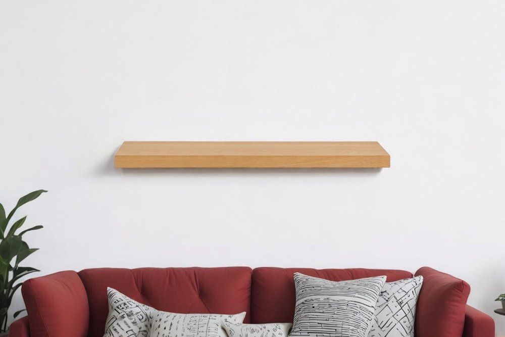 43" Natural Light Brown Wooden Floating Shelf  Warm Home View
