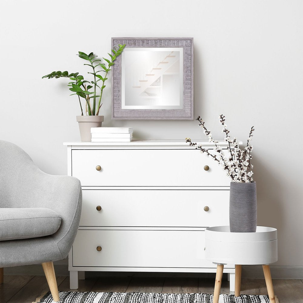 Warm Gray Faux Wood Square Mirror  Warm Home View