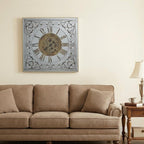32" Gold And Silver Metal Analog Distressed Square Wall Clock  Warm Home View