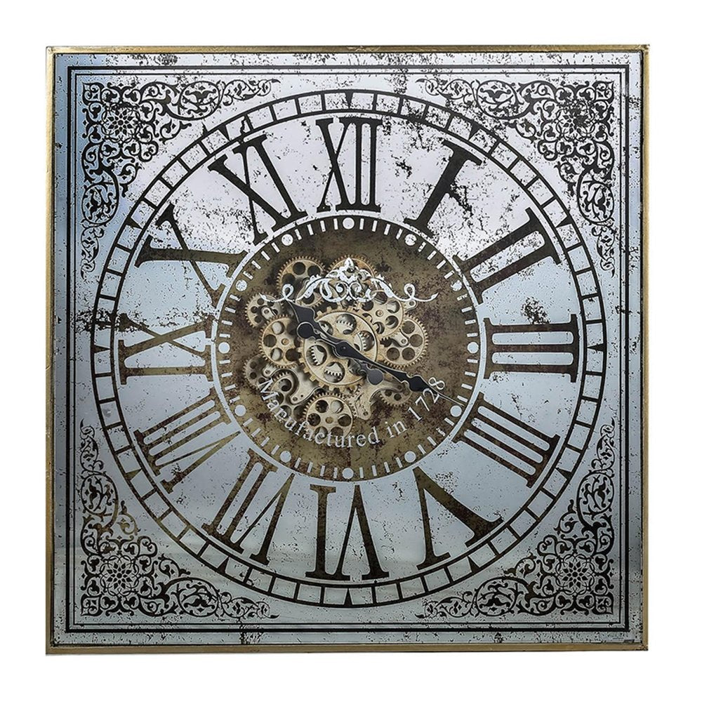 32" Gold And Silver Metal Analog Distressed Square Wall Clock  Warm Home View