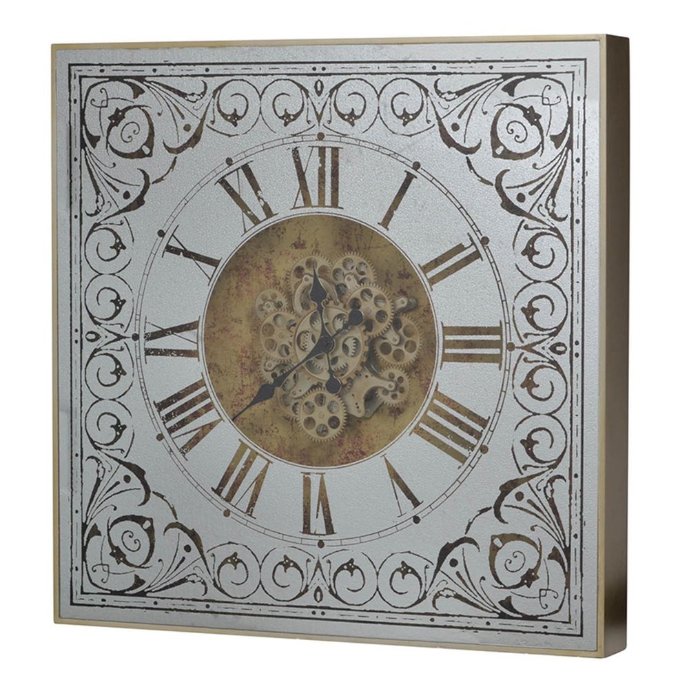 32" Gold And Silver Metal Analog Distressed Square Wall Clock  Warm Home View