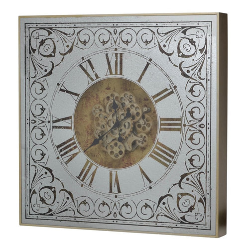 32" Gold And Silver Metal Analog Distressed Square Wall Clock  Warm Home View