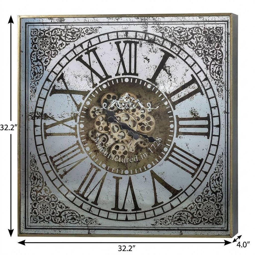 32" Gold And Silver Metal Analog Distressed Square Wall Clock  Warm Home View