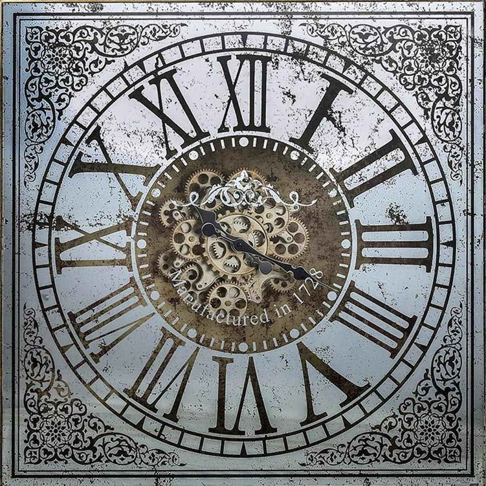 32" Gold And Silver Metal Analog Distressed Square Wall Clock  Warm Home View