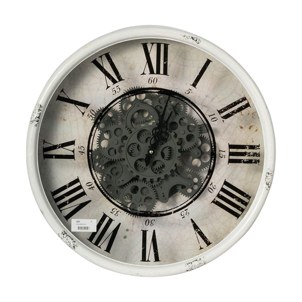 20" White And Black Iron Analog Distressed Round Wall Clock  Warm Home View