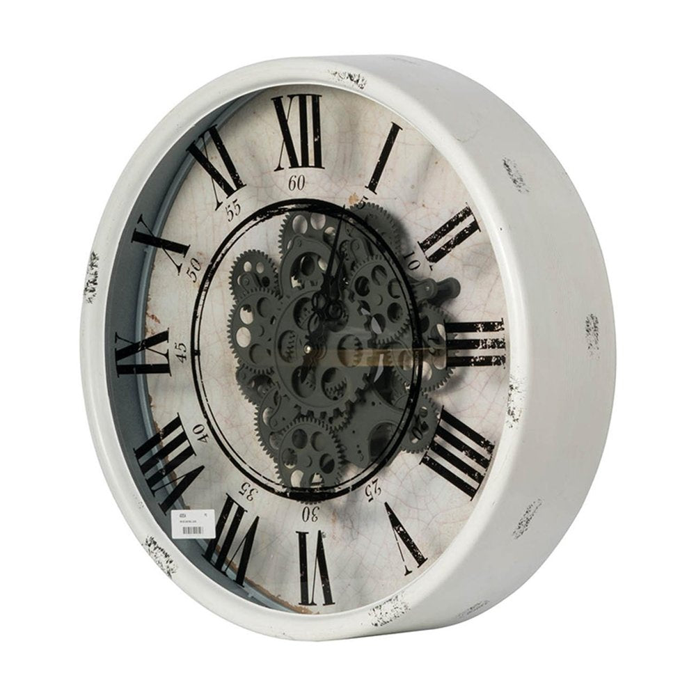 20" White And Black Iron Analog Distressed Round Wall Clock  Warm Home View