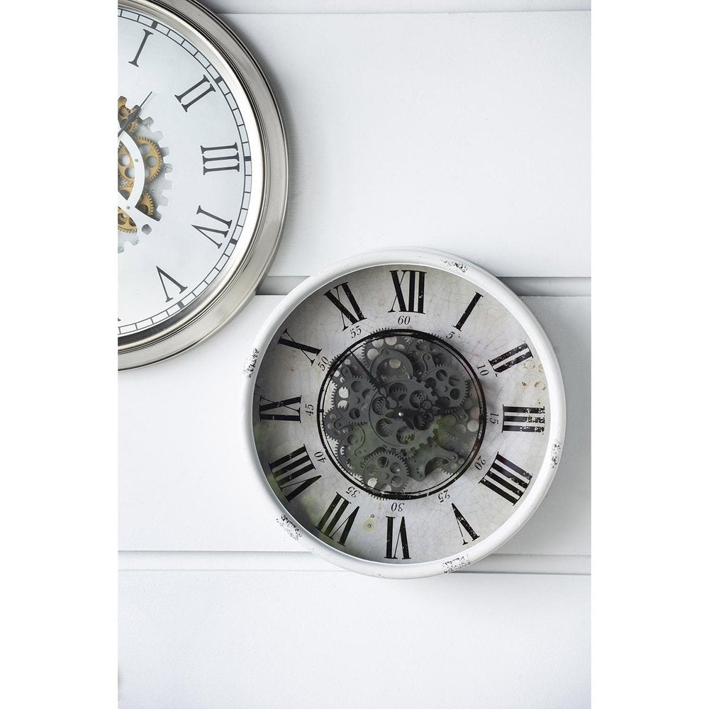 20" White And Black Iron Analog Distressed Round Wall Clock  Warm Home View