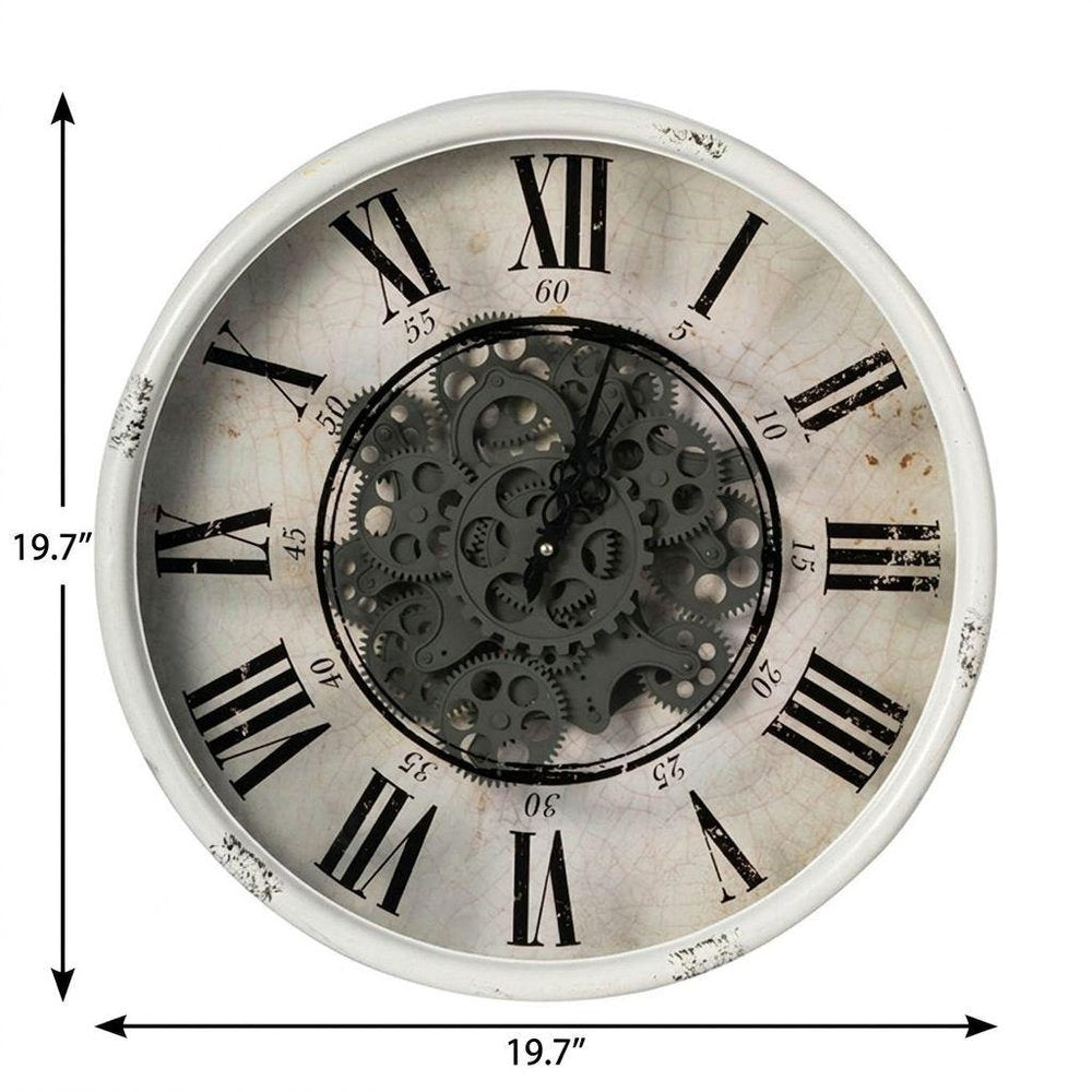 20" White And Black Iron Analog Distressed Round Wall Clock  Warm Home View