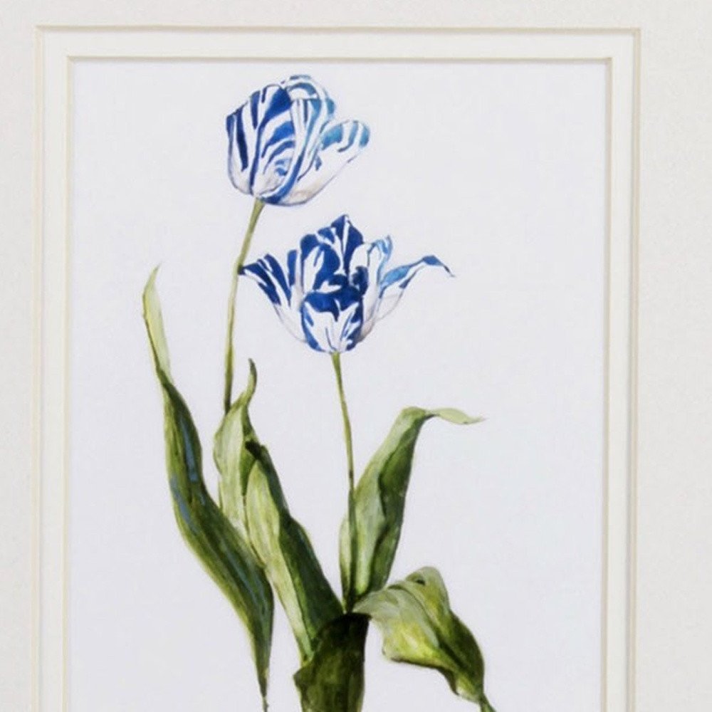 Set of Two Watercolor Dark Blue Flowers Wall Art  Warm Home View