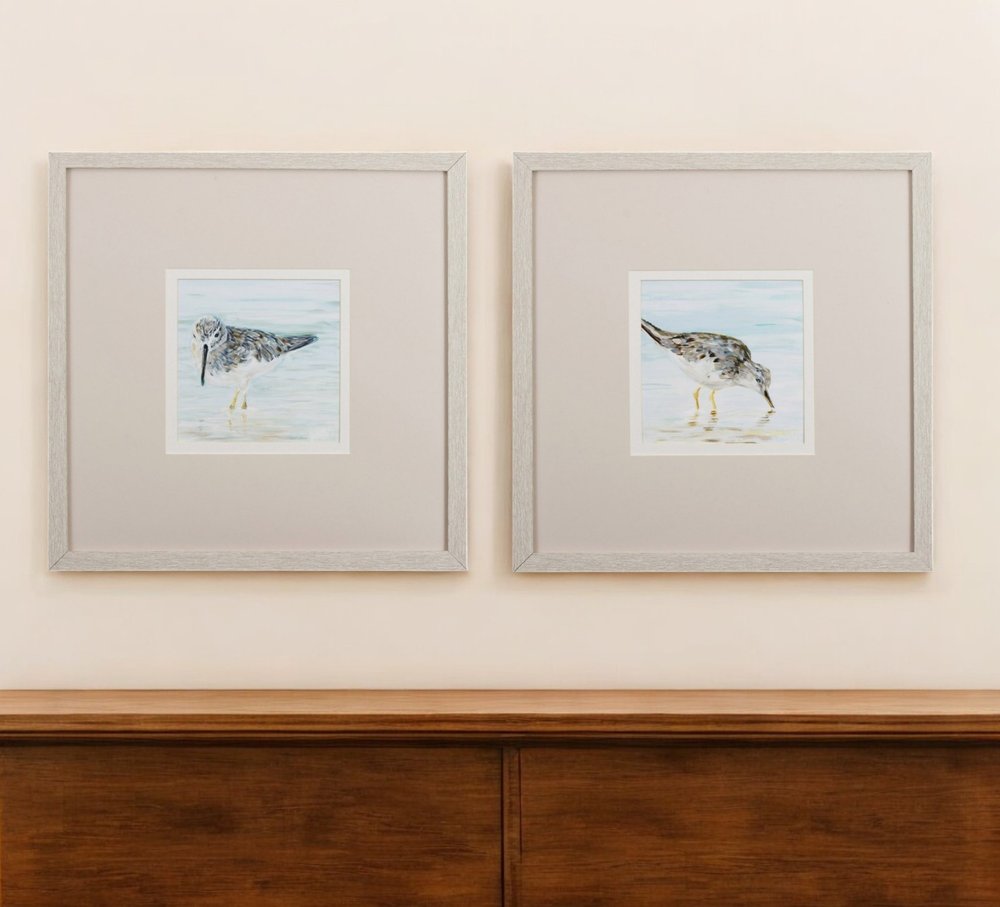 Set of Two Sandpipers Watercolor Wall Art  Warm Home View
