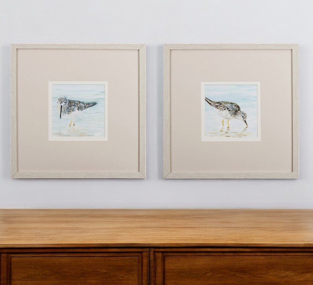 Set of Two Sandpipers Watercolor Wall Art  Warm Home View